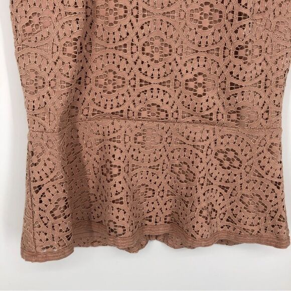 Ann Taylor Lace Peplum Top Womens Medium Pink Cap Sleeve Zip Back Slit Back - Picture 4 of 13